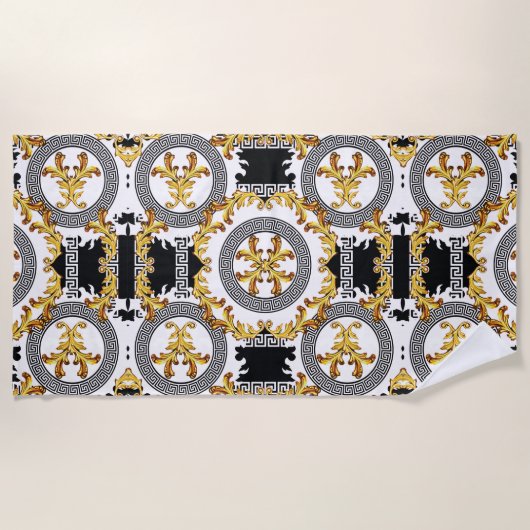 Schwarz-Gold-Griechische Dekoration Strandtuch (Vorderseite)