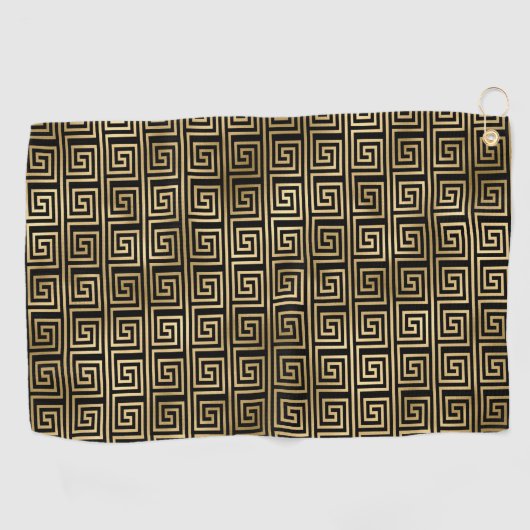 Schwarz-Gold-Griechisches Schlüsselmuster Golfhandtuch (Horizontal)