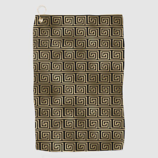 Schwarz-Gold-Griechisches Schlüsselmuster Golfhandtuch (Vorderseite)