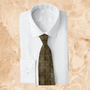 Schwarz-Gold-Griechisches Schlüsselmuster Krawatte