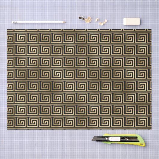 Schwarz-Gold-Griechisches Schlüsselmuster Seidenpapier (Handwerk)