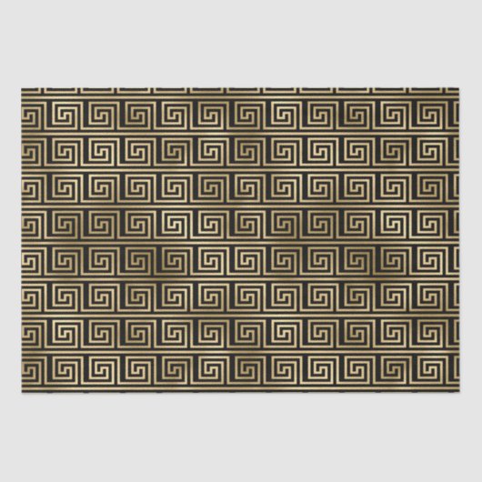 Schwarz-Gold-Griechisches Schlüsselmuster Seidenpapier (Vorderseite)