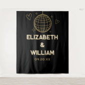 Schwarz-Gold Groovy Disco Hochzeitsfeier Foto Hint Wandteppich (Vorderseite)