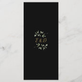 Schwarz-Gold-Grün-Monogramm-Hochzeitsessen Menükarte (Rückseite)