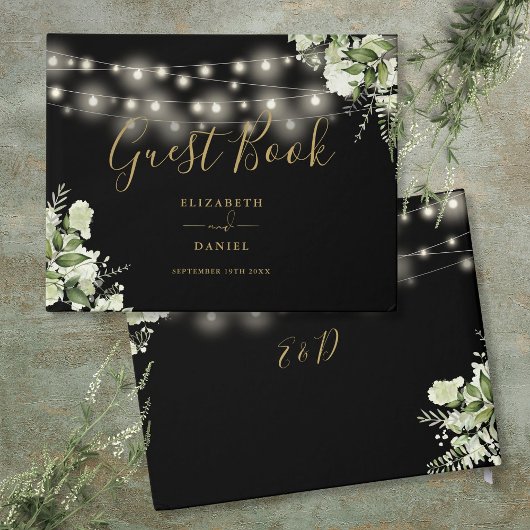 Schwarz-Gold-Grüne-Lichter Hochzeit Gästebuch