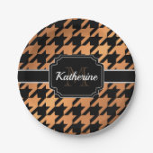 Schwarz-Gold-Hahnentrittmuster Pappteller (Vorderseite)