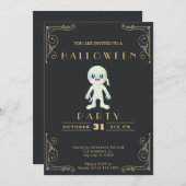 Schwarz-Gold-Halbpappe, Niedliche Mummy Halloween Einladung (Vorne/Hinten)