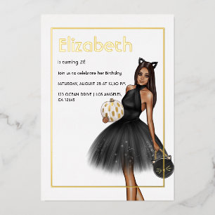 Schwarz-Gold Halloween-Geburtstagsfoil-Einladung Folieneinladung