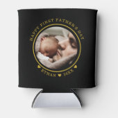 Schwarz-Gold-Happy Erste Vatertag Foto Dosenkühler (Vorderseite)