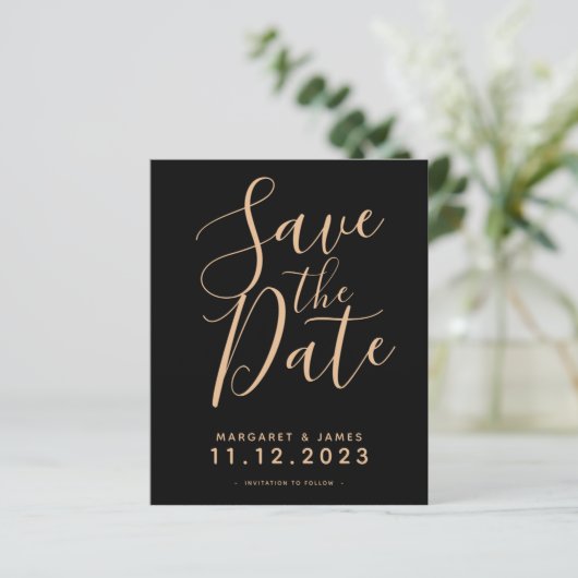 Schwarz-Gold-HAUSHALT Save the Date zum Hochzeitse (Stehend Vorderseite)