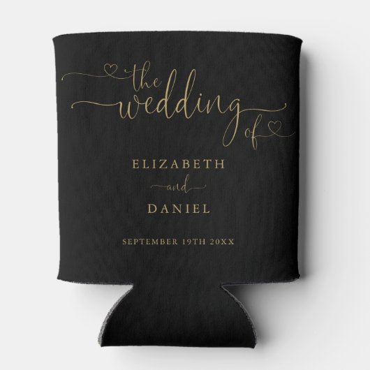 Schwarz-Gold-Herz-Hochzeit Dosenkühler (Rückseite)