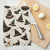Schwarz-Gold-Hexe-Hasenstars-Creme Halloween Geschirrtuch (Viertel Falte)
