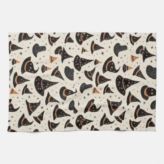 Schwarz-Gold-Hexe-Hasenstars-Creme Halloween Geschirrtuch (Horizontal)