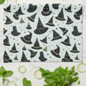 Schwarz-Gold-Hexe-Hats-Sterne-Grünes Halloween Geschirrtuch (Gefaltet)