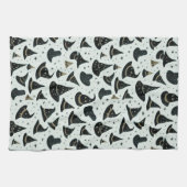 Schwarz-Gold-Hexe-Hats-Sterne-Grünes Halloween Geschirrtuch (Horizontal)