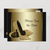 Schwarz-Gold High Heel Shoe Save the Date Ankündigungspostkarte (Vorne/Hinten)