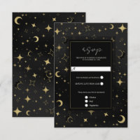 Schwarz & Gold Himmel Mond Sterne Hochzeit RSVP