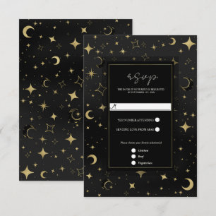 Schwarz & Gold Himmel Mond Sterne Hochzeit RSVP Karte