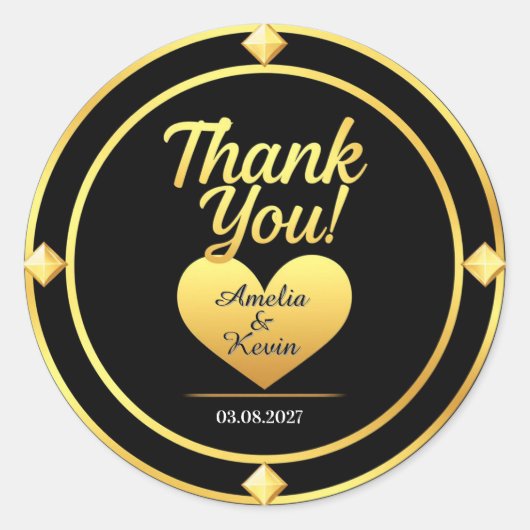 💛 Schwarz Gold Hochzeit Danke 🌹 Runder Aufkleber (Vorderseite)