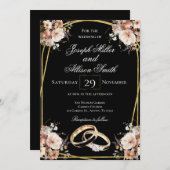 Schwarz-Gold-Hochzeit Einladung (Vorne/Hinten)