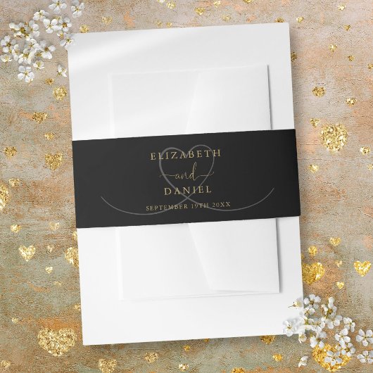 Schwarz-Gold-Hochzeit Einladungsbanderole