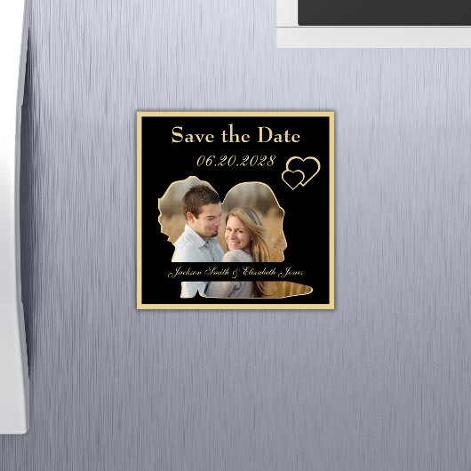 Schwarz-Gold-Hochzeit-Foto Speichern Sie das Date Magnetkarte