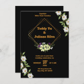 Schwarz-Gold-Hochzeitseinladung mit Blume Einladung (Vorne/Hinten)