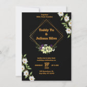 Schwarz-Gold-Hochzeitseinladung mit Blume Einladung (Vorderseite)