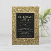 Schwarz-Gold-Hochzeitsempfang Einladung (Stehend Vorderseite)