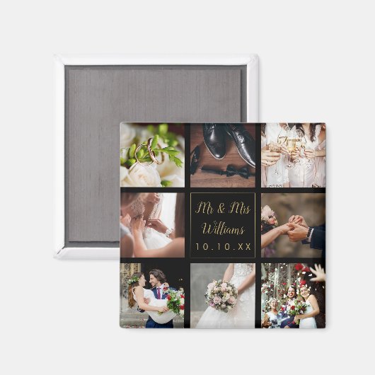 Schwarz-Gold-Hochzeitsfotocollage Magnet (Vorderseite/Rückseite)