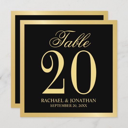 Schwarz-Gold-Hochzeitsplatz-Tischnummer Einladung (Vorne/Hinten)