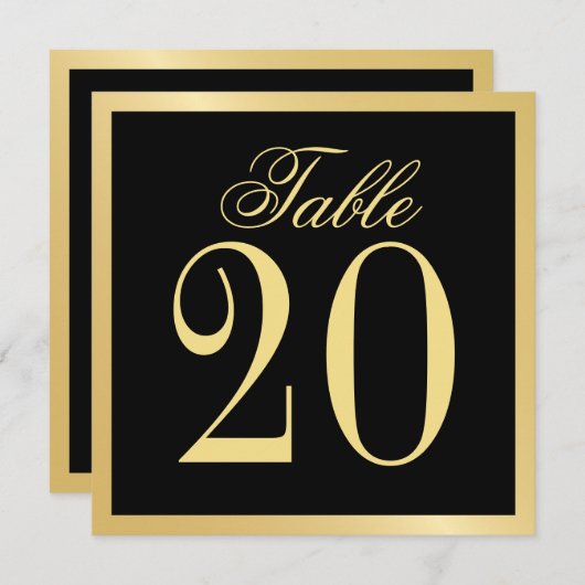 Schwarz-Gold-Hochzeitsplatz-Tischnummer Einladung (Vorne/Hinten)