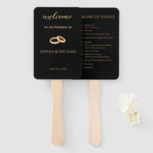 Schwarz-Gold-Hochzeitsprogramm- Fächer (Vorne und Hinten)