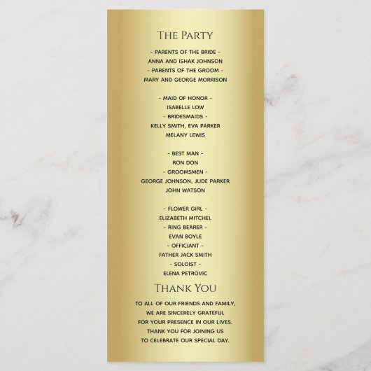 Schwarz-Gold-Hochzeitsprogramm Programm (Rückseite)