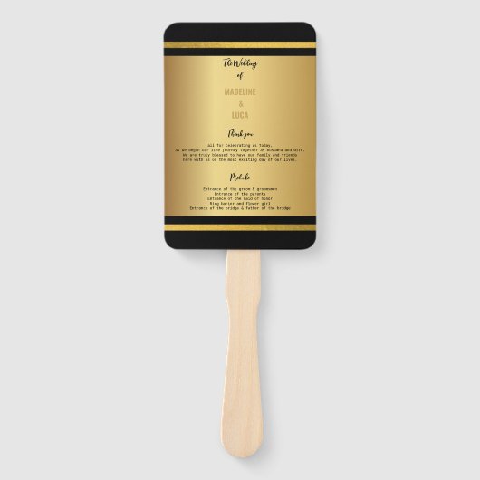 Schwarz-Gold-Hochzeitsprogramme Fächer (Vorderseite)