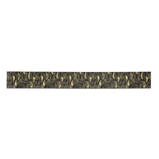 Schwarz/Gold-ID495 (handgezogenes Leaf-Muster) Satinband (Vorderseite)