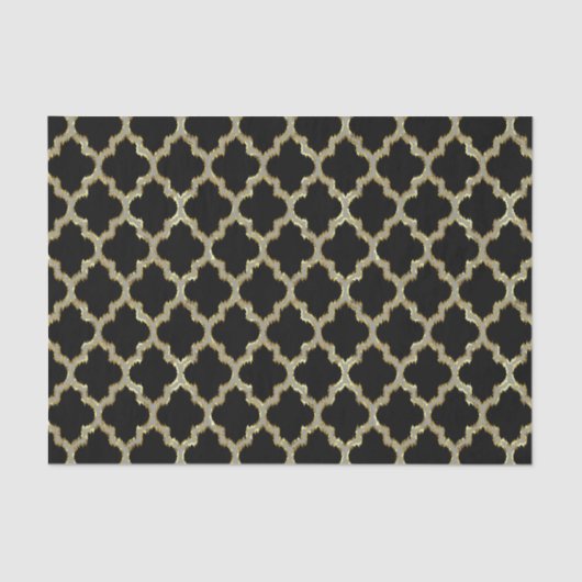Schwarz & Gold Ikat Quatrefolie Geometrisches Must Seidenpapier (Vorderseite)