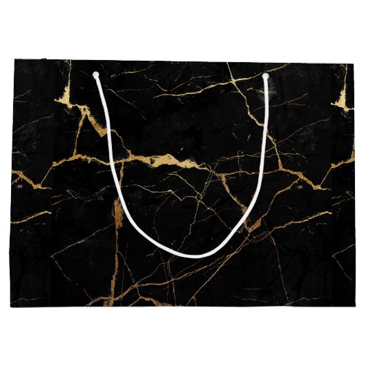 Schwarz-Gold-Imitat-Marmorstruktur Große Geschenktüte (Rückseite)