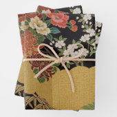 Schwarz-Gold-Japanische Kimono-Dekoupage Geschenkpapier Set (Beispiel)