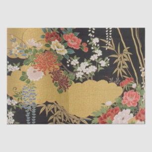 Schwarz-Gold-Japanische Kimono-Dekoupage Seidenpapier