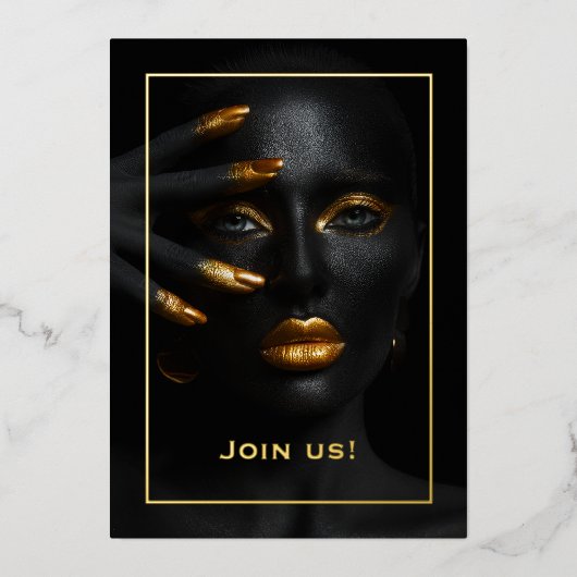 Schwarz-Gold-Junggeselinnen-Abschied Folieneinladung (Vorderseite)