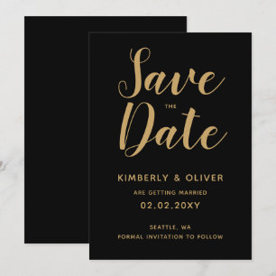 Schwarz-Gold-Kalligrafie-Hochzeit retten das Datum Einladung