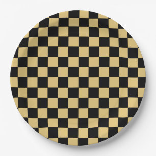 Schwarz-gold kariert pappteller