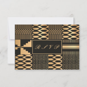Schwarz-Gold-Kente RSVP Karte