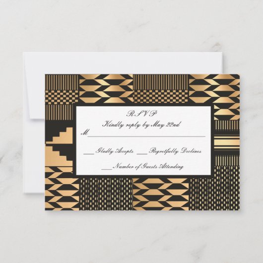 Schwarz - Gold Kente (weiß) RSVP Karte (Rückseite)