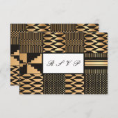 Schwarz - Gold Kente (weiß) RSVP Karte (Vorne/Hinten)