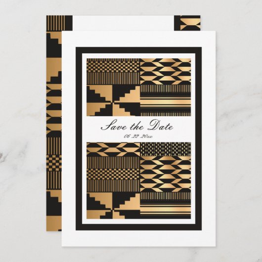 Schwarz - Gold Kente (weiß) Save The Date (Vorne/Hinten)