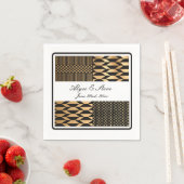 Schwarz - Gold Kente (weiß) Serviette (Beispiel)