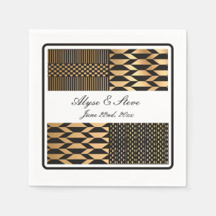 Schwarz - Gold Kente (weiß) Serviette
