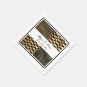 Schwarz - Gold Kente (weiß) Serviette (Ecke)